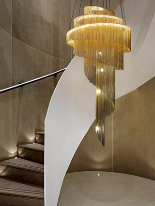 Silver and gold chain chandelier for a staircase