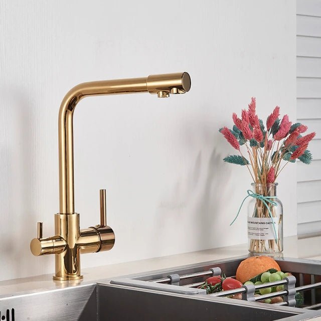 MIRODEMI® Golden Brass Purified Water Kitchen Faucet and Pure Water Filter Mixer Tap
