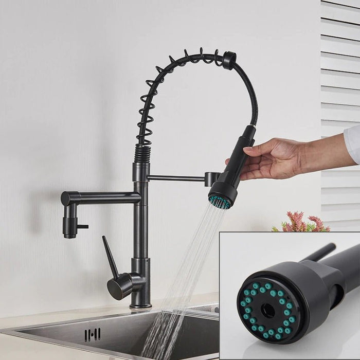 MIRODEMI® Chrome/black/nickel Pull Down Kitchen Sink Faucet With Dual Spout Deck Mounted Black Pipe