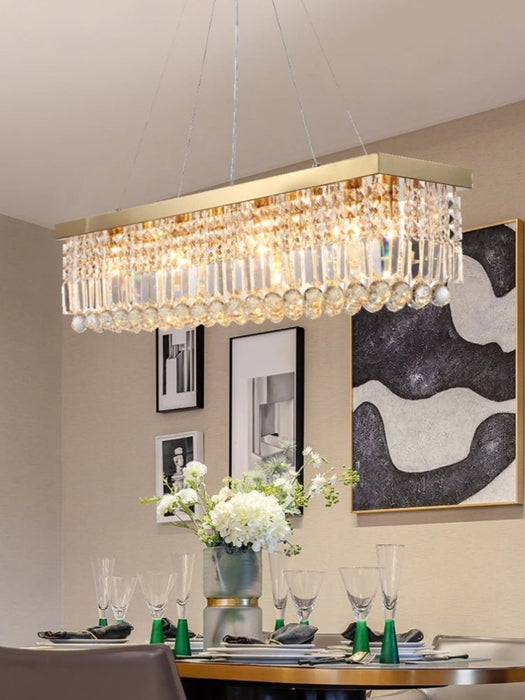 MIRODEMI® Gold rectangle crystal chandelier for dining room, kitchen island 31.5'' / Warm Light