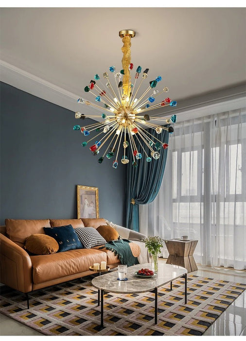 MIRODEMI® Colorful stone gold crystal chandelier for living room, dining room, bedroom image | luxury furniture | home decor