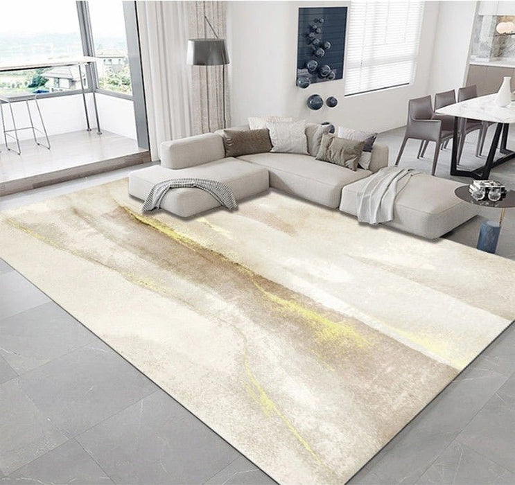 Beige/Grey Short Plush Rectangle Area Carpet