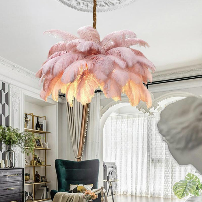 MIRODEMI® Pink/White Feather Round G9 Copper Hanging Art Design Chandelier image | luxury lighting | art design chandeliers