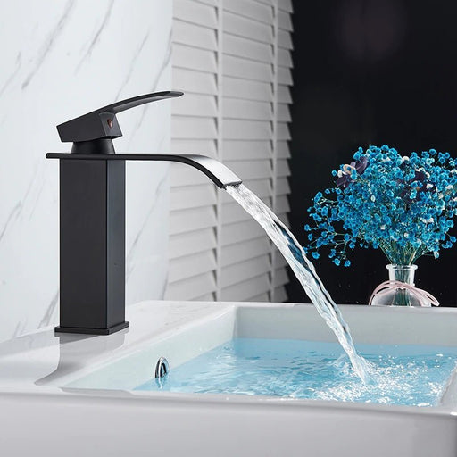 MIRODEMI® Black/Chrome Waterfall Vanity Sink Basin Faucet Single Lever Black