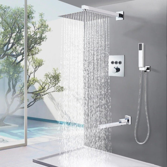 MIRODEMI® Chrome Thermostatic Shower Head Concealed Install Bathroom Rainfall Faucet