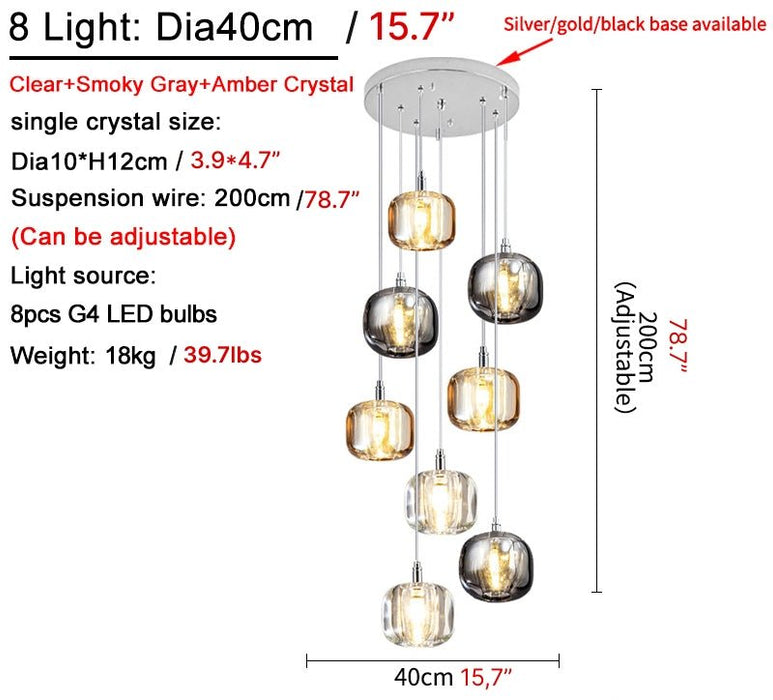 MIRODEMI® Amber/Smoky Grey/Clear Crystal Staircase Hanging Lamp For Stairwell