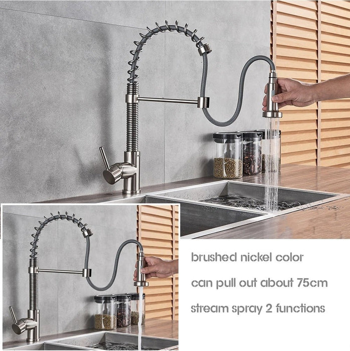 MIRODEMI® Brushed Nickel Kitchen Faucet Single Handle Pull Out Mixer Crane Deck Mount