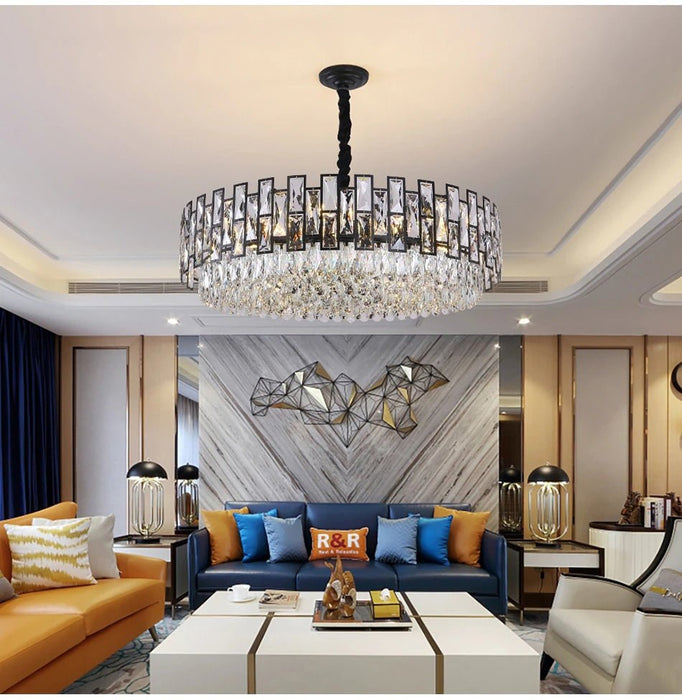 MIRODEMI® Modern black crystal ceiling chandelier for living room, dining room, bedroom 39.4'' / Warm Light / Dimmable