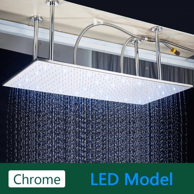 MIRODEMI® LED Brushed Nickel/Chrome Large Size Rainfall Shower Head With Installation Arm Chrome