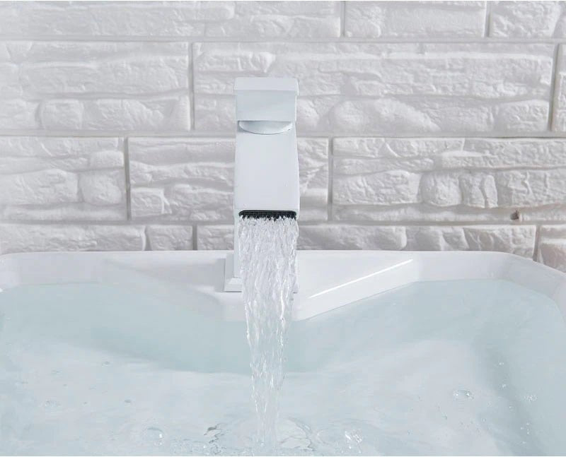 MIRODEMI® White Waterfall Bathroom Vessel Sink Faucet Deck Mounted Single Lever