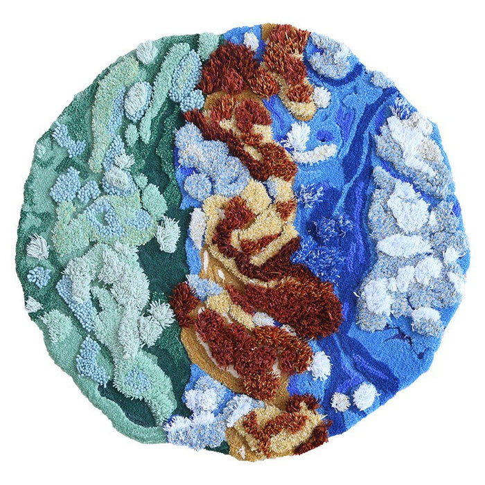 Green series little forest round shaped 3D pattern handmade wool blending rug 2 / 3'3"x3'3" (100x100cm)