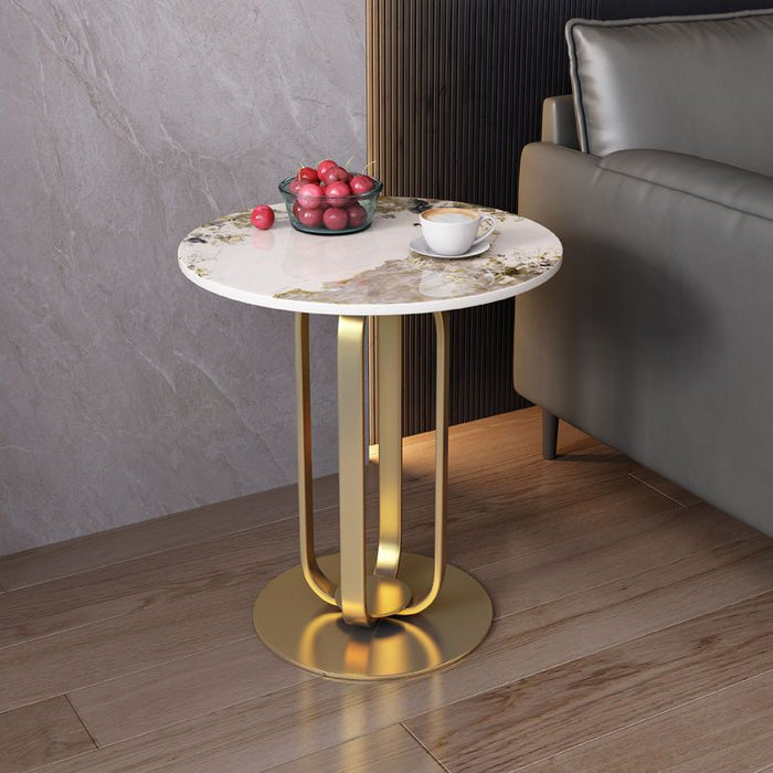 Golden Small European-style Coffee Table Marble / Dia15.7*H21.7"