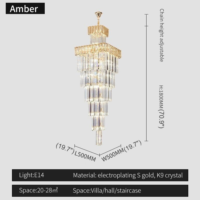 MIRODEMI® High-end Villa Staircase Square Crystal Chandelier for Living Room, Stairwell White light / Amber / L19.7*H70.9"