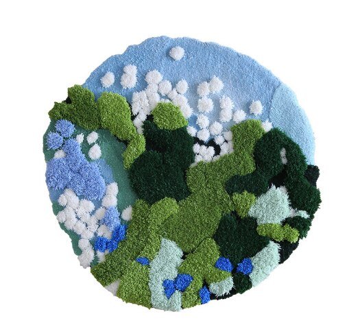 Green series little forest round shaped 3D pattern handmade wool blending rug 6 / 3'3"x3'3" (100x100cm)