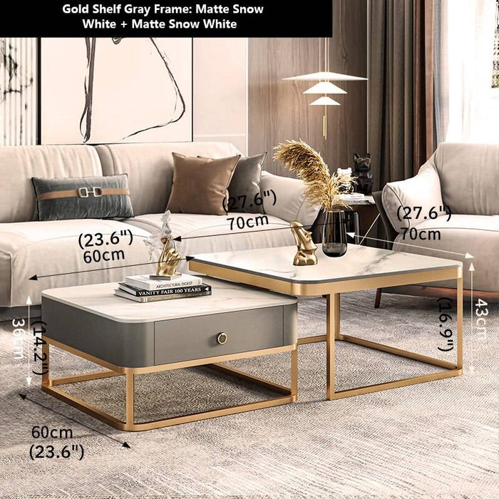Gold/Black Nordic Coffee Table For Living Room Gold Shelf White + Matte Snow White