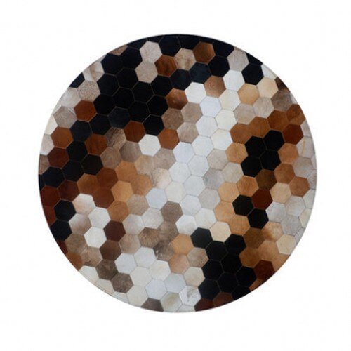 American style Round shaped handmade cowhide skin fur patchwork rug 4 / 3'3"x3'3" (100x100cm)