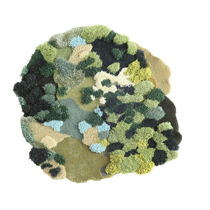 Green series little forest round shaped 3D pattern handmade wool blending rug 3 / 3'3"x3'3" (100x100cm)