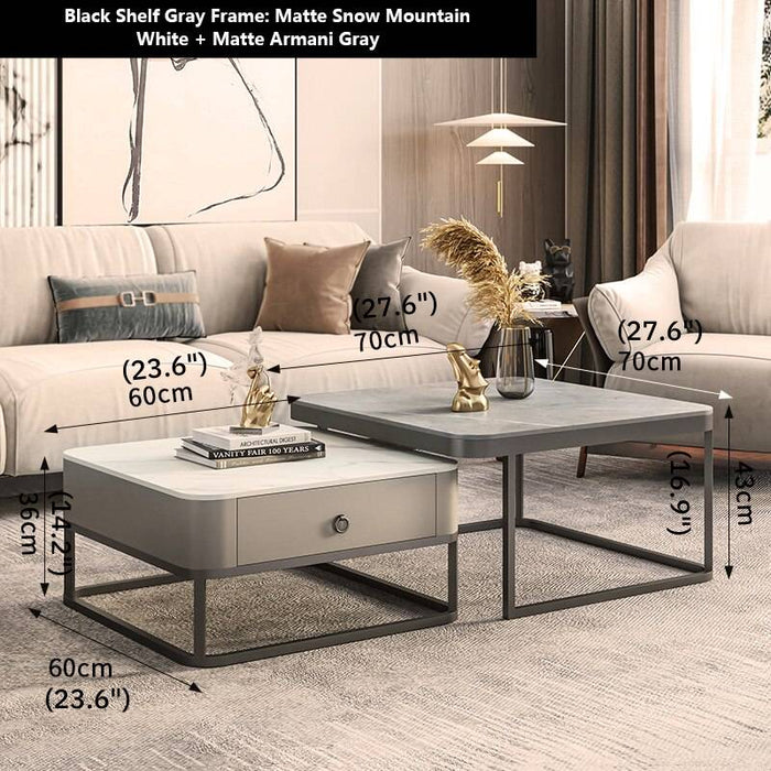 Gold/Black Nordic Coffee Table For Living Room Black Shelf White + Matte Armani Gray