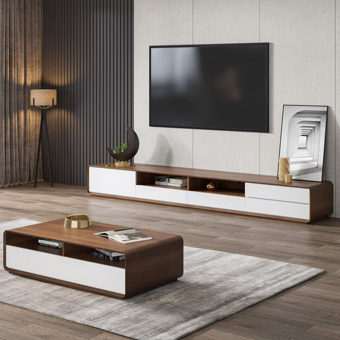 Modern Wood White TV Cabinet, Media Console with 4 Drawers
