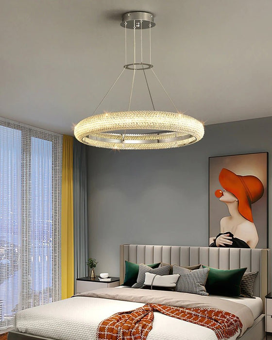 MIRODEMI® Chrome ring crystal chandelier for living room, dining room, bedroom 17.7'' / Warm Light