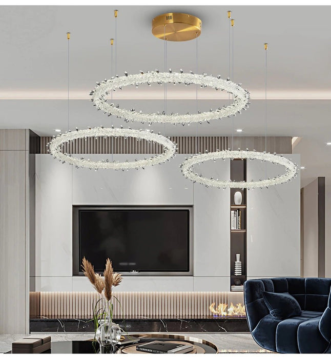 MIRODEMI® Ring design crystal hanging chandelier for living room, dining room, bedroom 11.8+19.7+27.6 / Warm Light